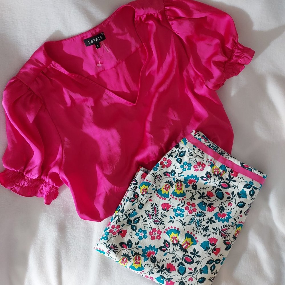 BODEN Pencil Skirt White garden floral teal, bright pink, yellow U.S. SZ14 NEW